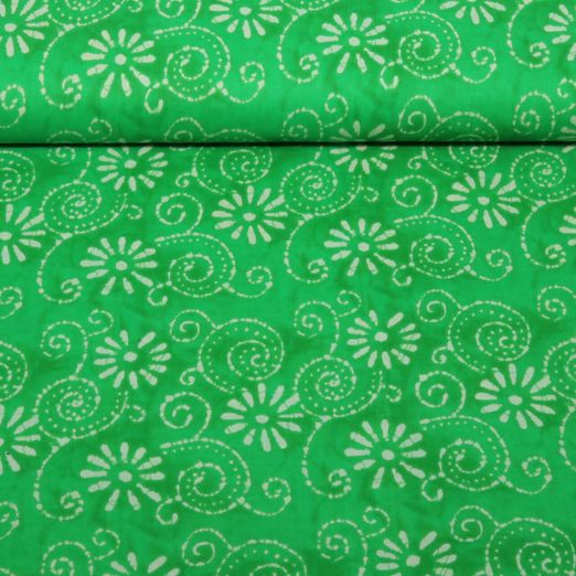 Voile de coton - Batik Fleurs Vert