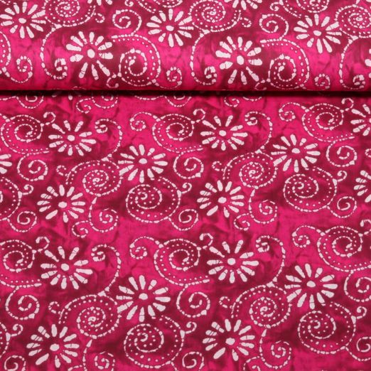 Voile de coton - Batik Fleurs Rose vif