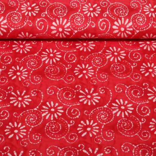 Voile de coton - Batik Fleurs Rouge