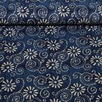 Voile de coton - Fleurs Batik Bleu marine