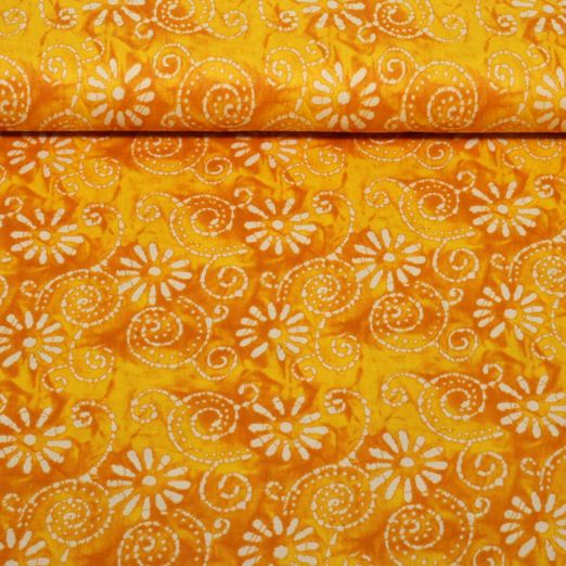 Voile de coton - Batik fleurs Jaune