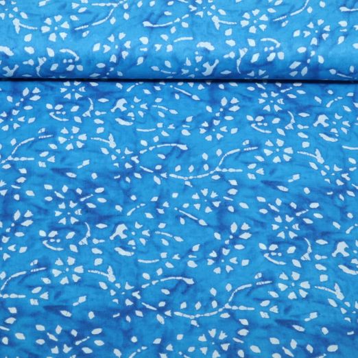 Voile de coton - Batik Guirlandes de fleurs Bleu