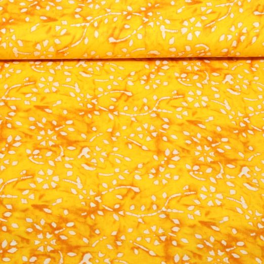 Voile de coton - Batik Guirlandes de fleurs Jaune