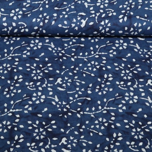 Voile de coton - Batik Guirlandes de fleurs Bleu marine