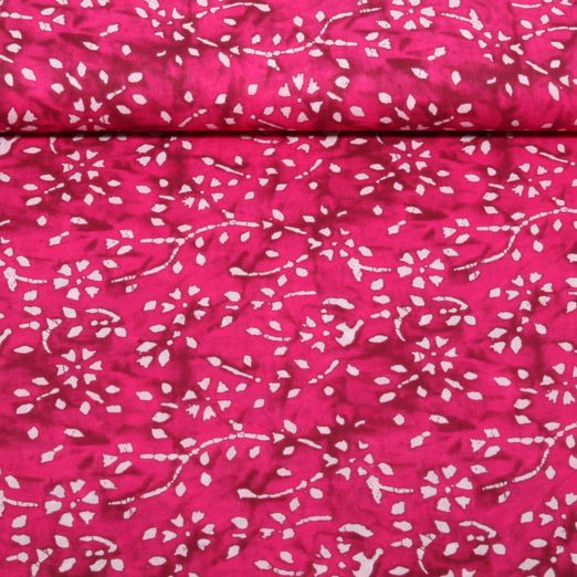 Voile de coton - Batik Guirlandes de fleurs Rose vif