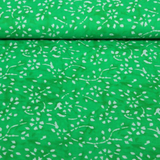 Voile de coton - Batik Guirlandes de fleurs Vert