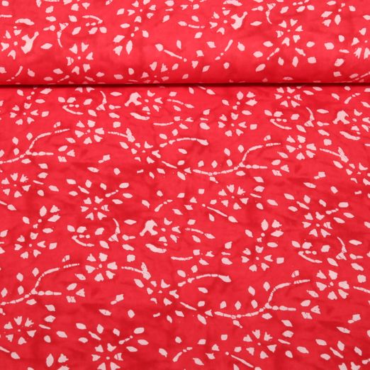 Baumwoll-Voile - Batik Blumenranken Rot