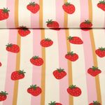 Jersey - Erdbeeren Streifen Ecru
