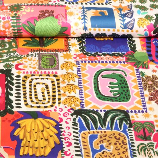 Satin de coton - Impression numérique Tropical Patchwork Multicolore
