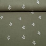 Baumwoll-Musselin - Double Gauze Bestickt Kakteen Olivgrün