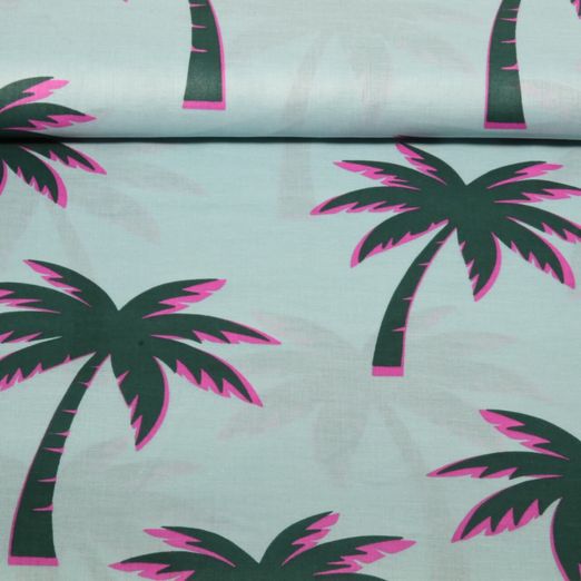 Voile de coton - Palmiers bleu glacier