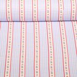 Gaze de coton - carreaux numériques bordure florale Bleu