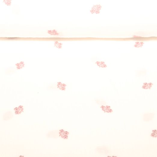 Gaze de coton - broderie fleurs Blanc