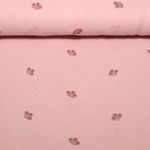 Gaze de coton - broderie fleurs Vieux rose
