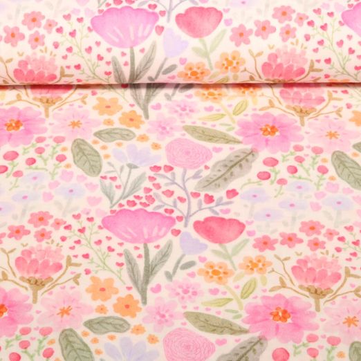 Gaze de coton numérique - Mélange de fleurs Blanc Multicolore