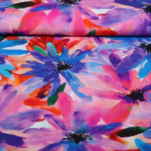 Viskose - Digital Große Aquarellblüten Blau Ecovero™