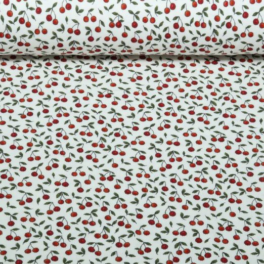 Jersey côtelé - Impression numérique cerises Ecru