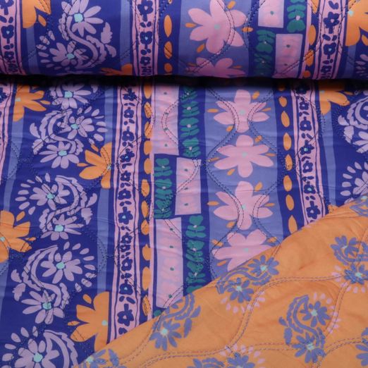 Tissu matelassé pour veste - Doubleface Impression numérique Blumen Lilas