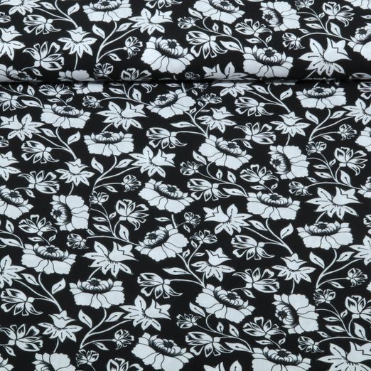 Viskose - Digital Blumen Schwarz Ecovero™