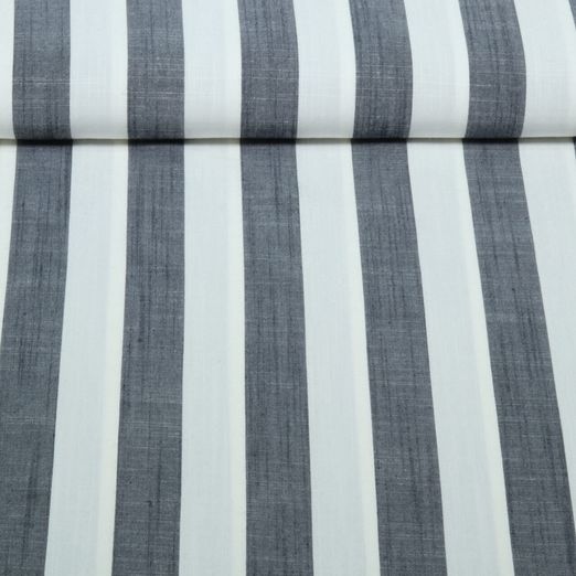 Viscose - Rayures en bloc 25mm Ecru Bleu Teint dans la masse