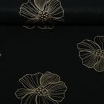 Viskose Leinen - Stickerei Blumen Schwarz