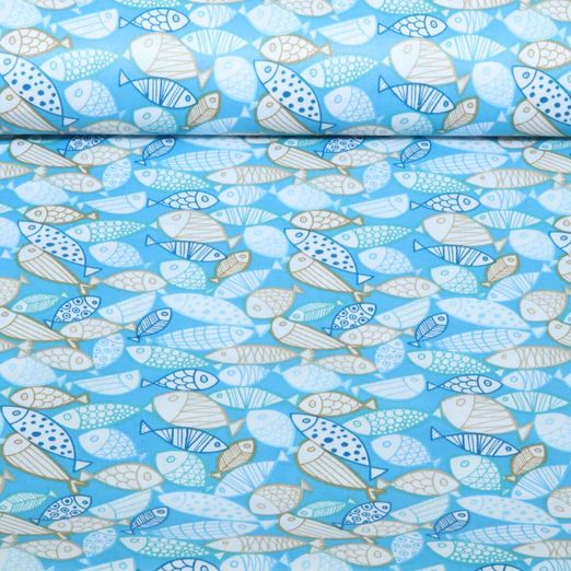 Beschichtete Baumwolle - Fische Hellblau