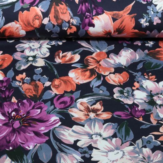 Sweat d'été - Sweat French Terry Fleur Bleu marine