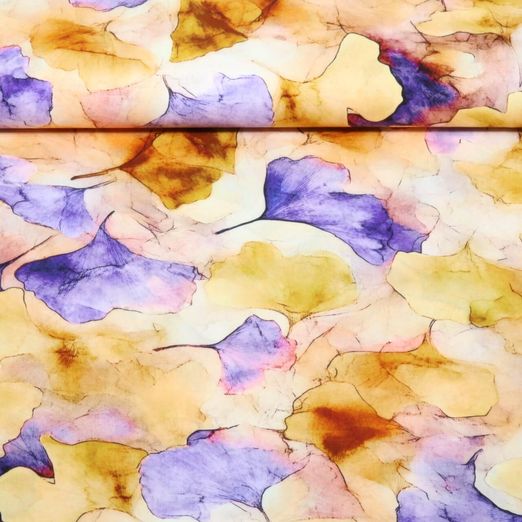 Viscose - Impression numérique feuilles de ginkgo Jaune