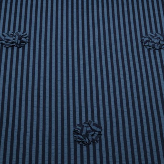 Viskose - Streifen Blumen Angenäht Garngefärbt Marineblau