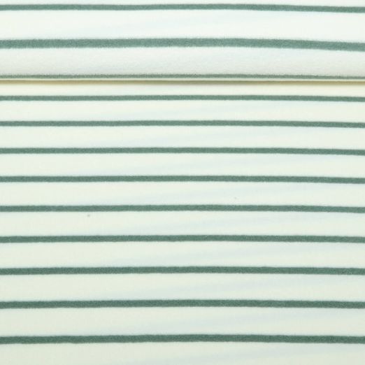 Jersey éponge - Rayures Ecru Sauge Teint dans la masse
