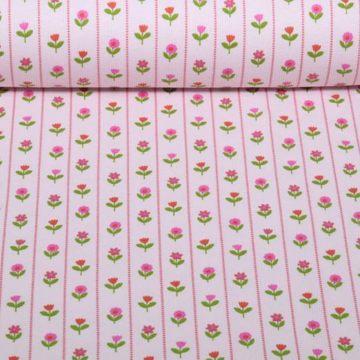 Rippjersey - Blumen Hellrosa