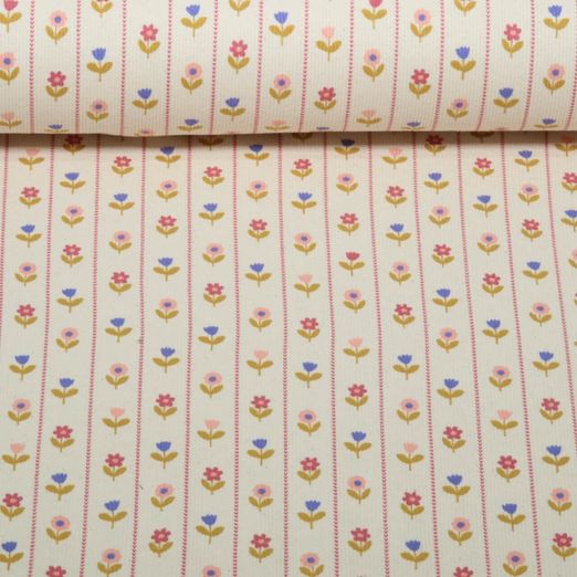 Rippjersey - Blumen Natural