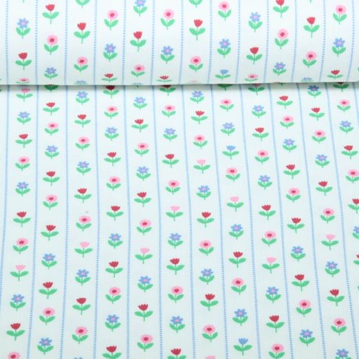 Rippjersey - Blumen Weiß