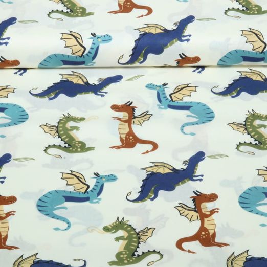 Popeline de coton - dragon Blanc