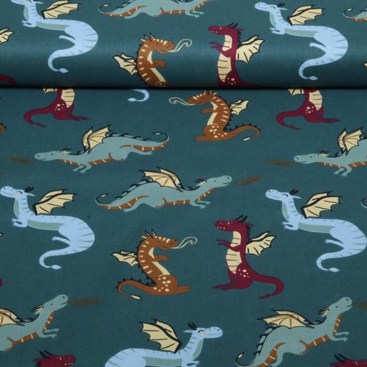 Popeline de coton - Dragon Bleu pétrole