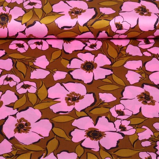 Baumwoll-Satin - Blüten Karamell Rosa