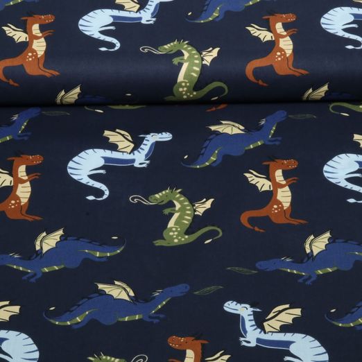 Baumwoll-Popeline - Drachen Navy