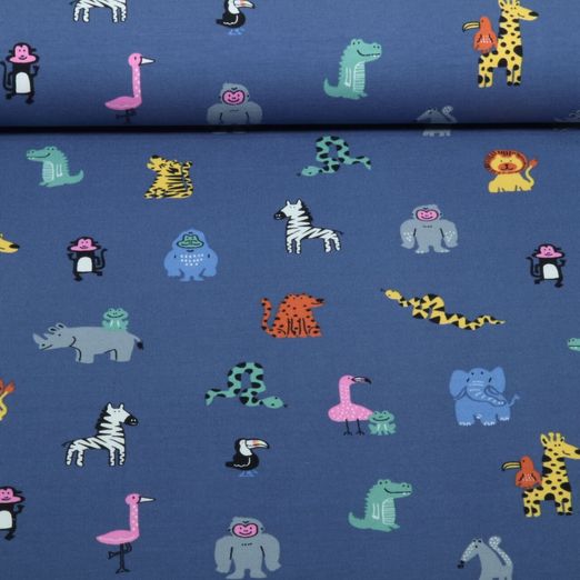 Jersey - Bunte Safaritiere Jeansblau