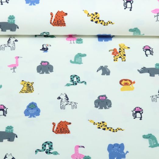 Jersey - Bunte Safaritiere Ecru