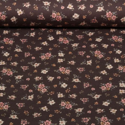 Jersey - Impression numérique Petites fleurs Marron foncé