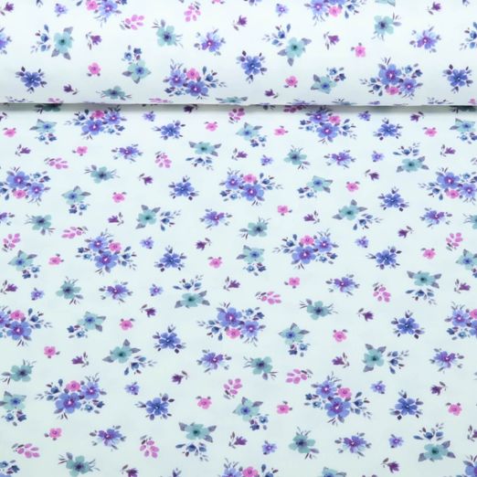 Jersey - Impression numérique Petites fleurs Ecru Violette