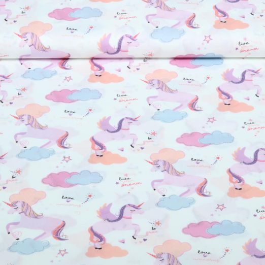 Popeline de coton - Licornes Blanc