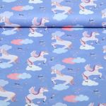 Popeline de coton - Licornes Bleu