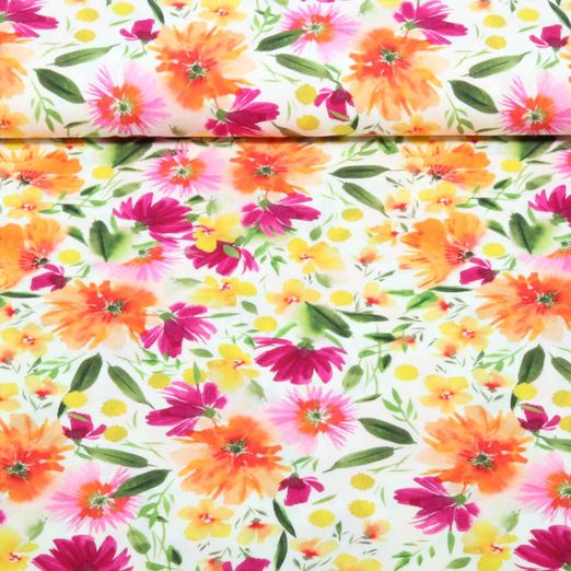 Viscose - fleurs stretch Ecru