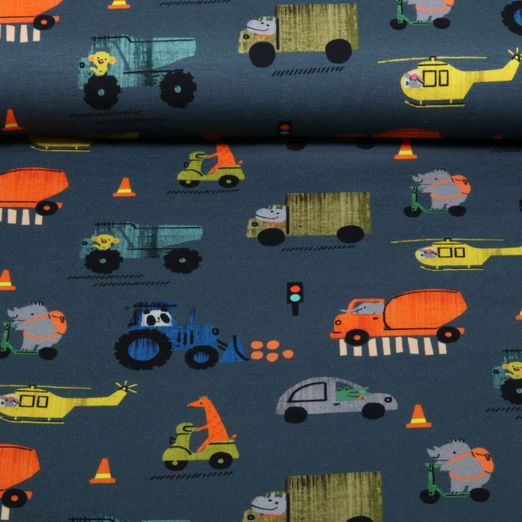 Jersey - Impression numérique Véhicules Et Animaux Bleu foncé