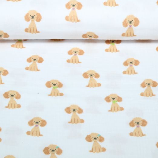 Gaze de coton - Double gaze Impression numérique Pudel Blanc