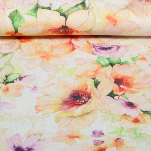 Viskosestrickjersey - Digital Aquarellblüten Multicolor