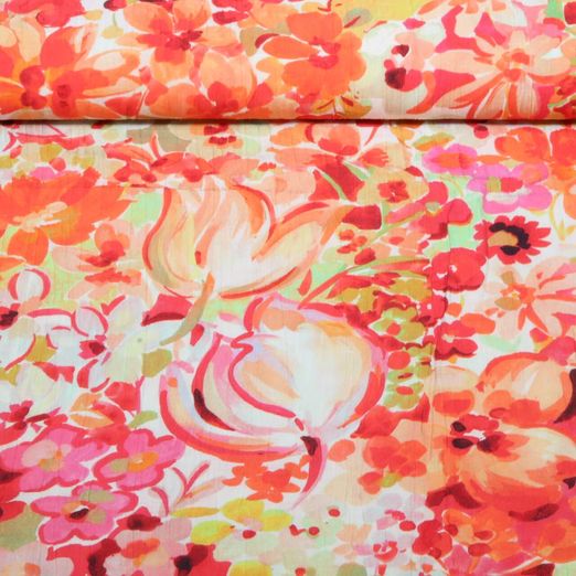 Blusen- & Kleiderstoff - Digital Blumen Crash Orange