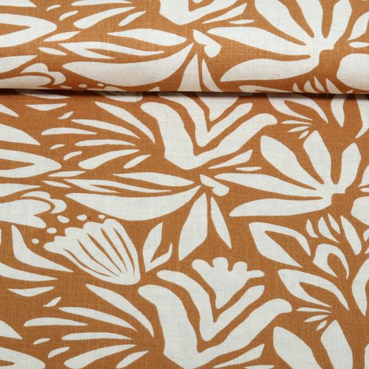Lin viscose - Fleurs abstraites Beige Ocre