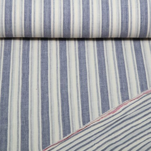 Gaze de coton - rayures double face Bleu